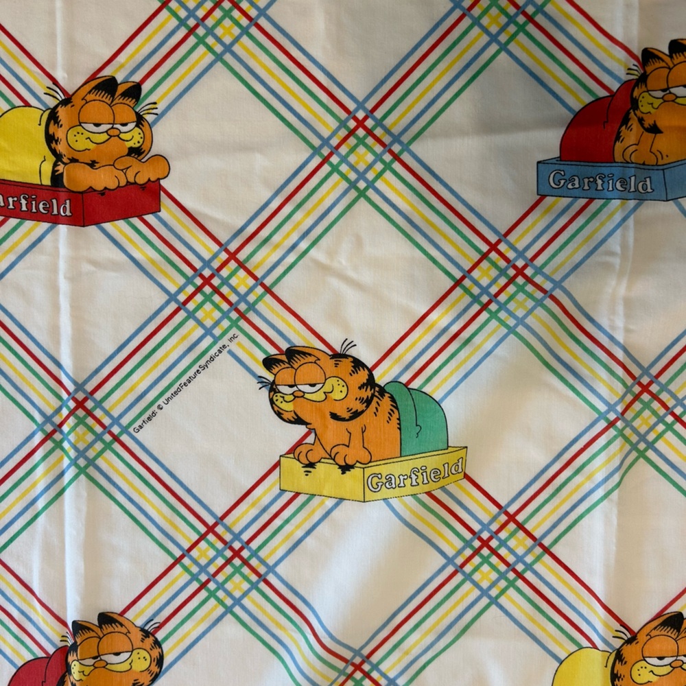 Vintage Garfield Twin Flat Sheet Plaid Kids Bedroom